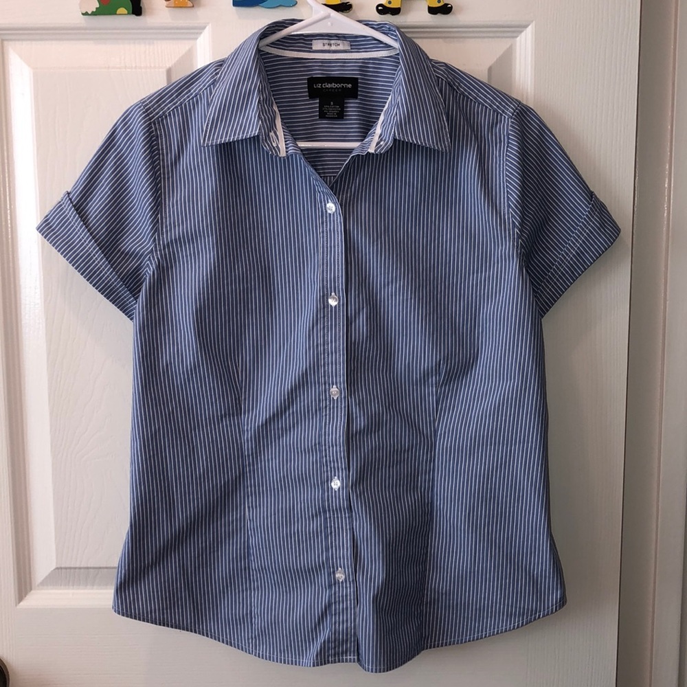 Liz Claiborne Blue Pinstripe Button/Collared Top